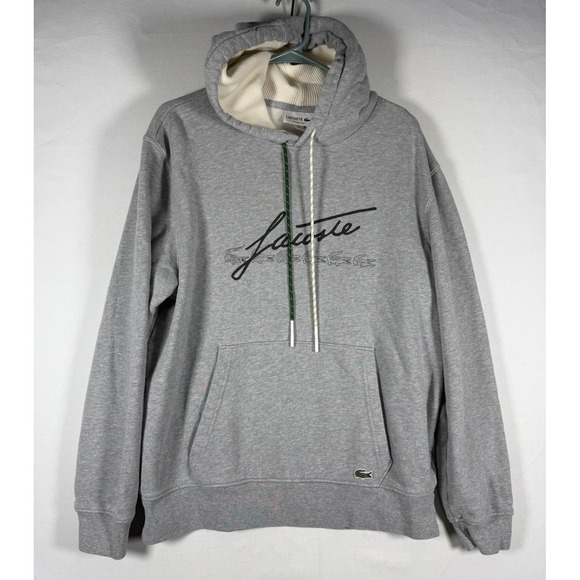 Lacoste Other - Lacoste Hoodie Men's Large Gray Signature Cotton Fleece Sweatshirt Thermal Hood